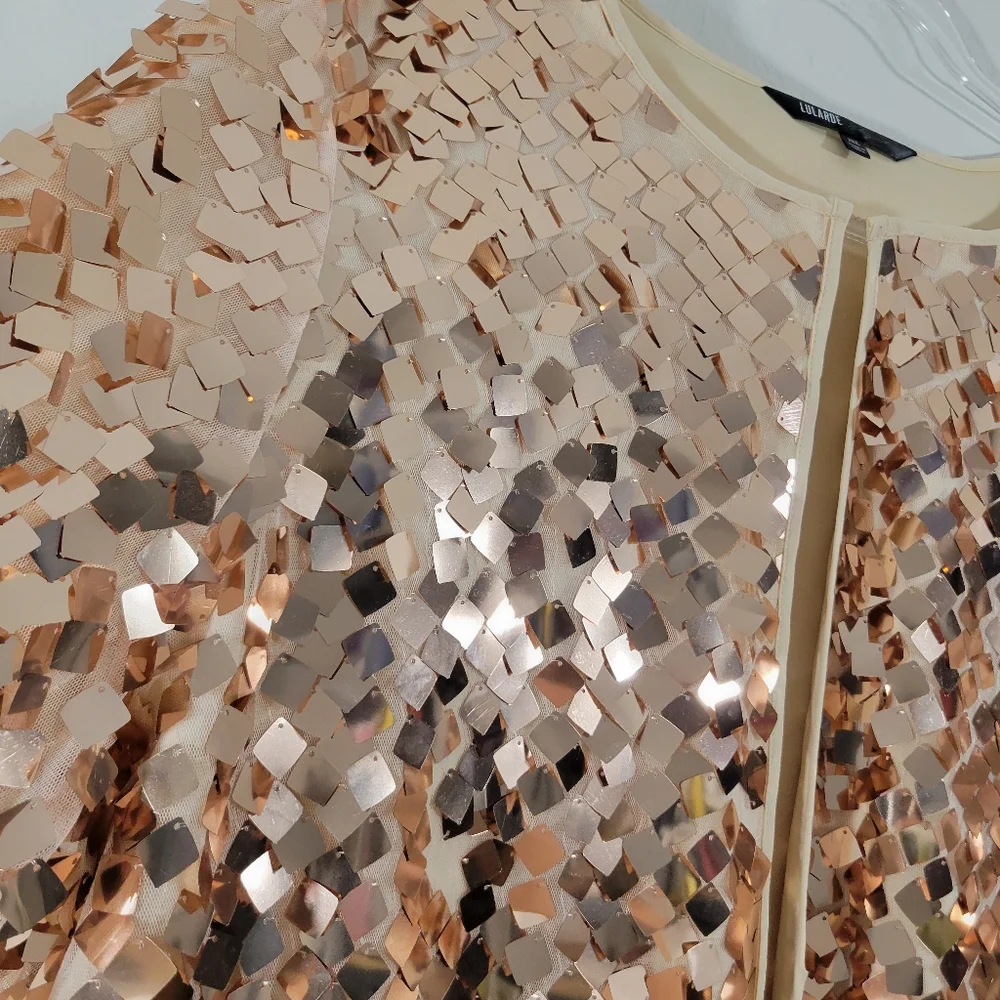 LULAROE Elegant Stella rose gold sequin bling holiday formal bolero layer jacket